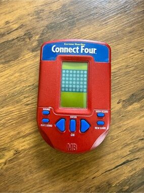 Connect Four Electronic Hand-Held Game - Red with Blue Buttons MB 2002 Hasbro